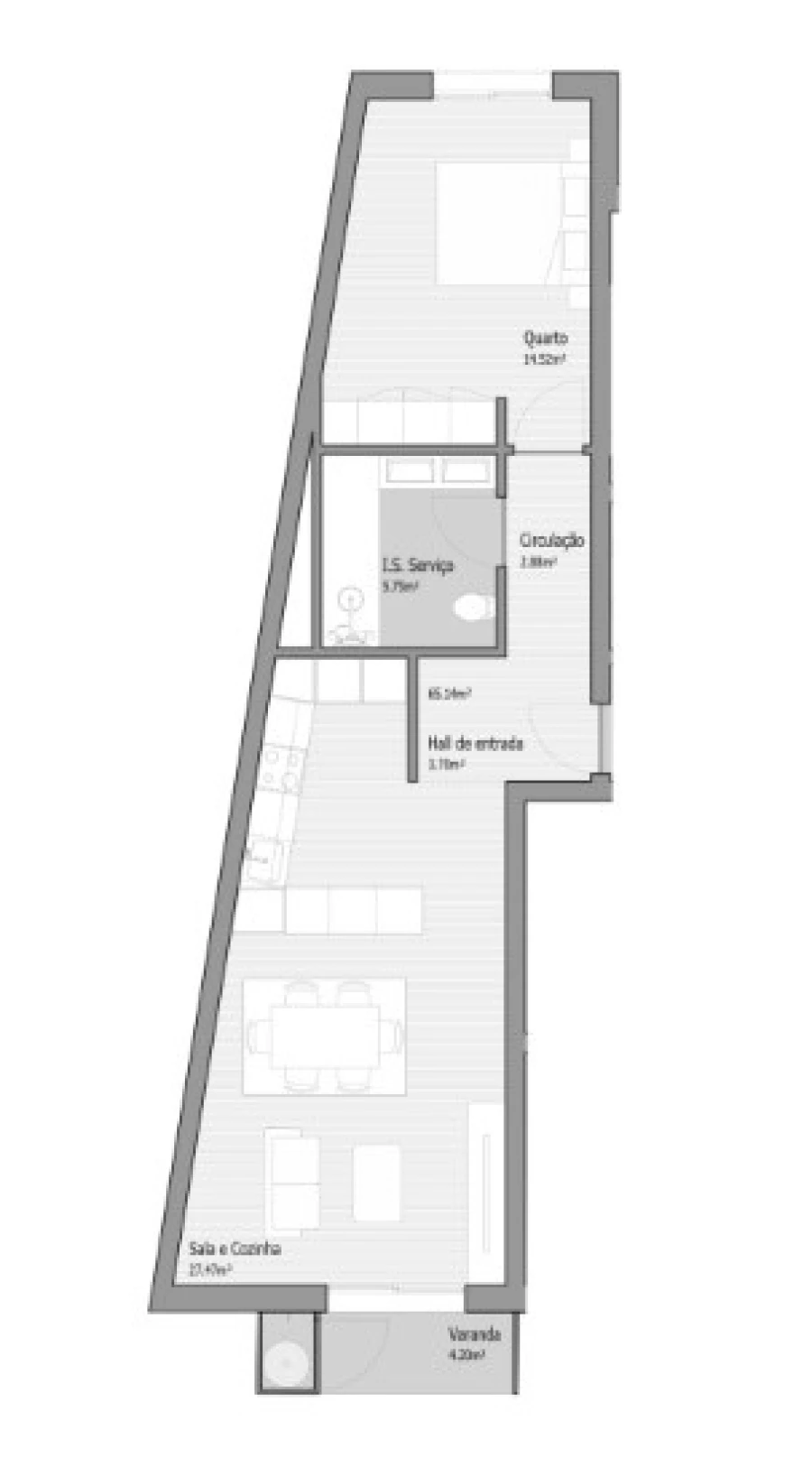 Apartamento T1 para Venda em Bougado (São Martinho e Santiago) Planta 1