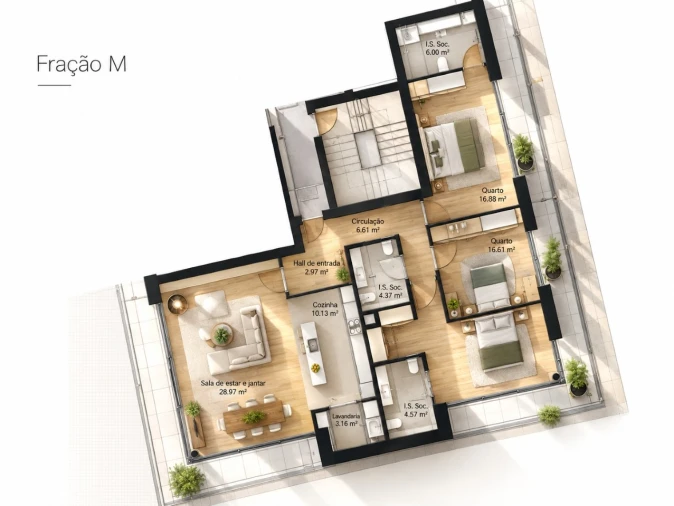 Apartamento T3 para Venda em Real, Ataíde e Oliveira Planta 1