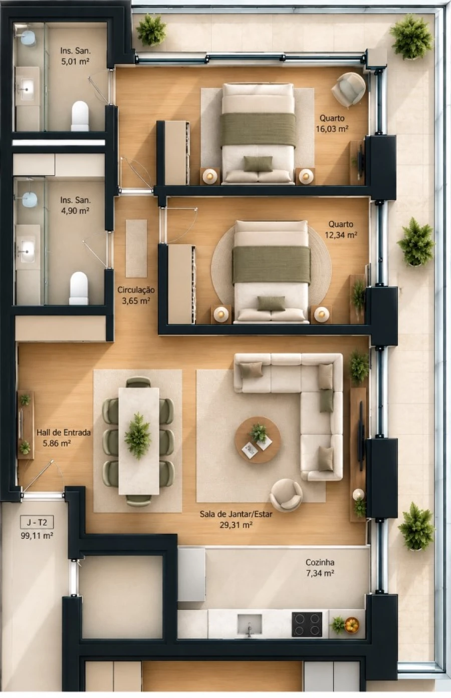Apartamento T2 para Venda em Real, Ataíde e Oliveira Planta 1