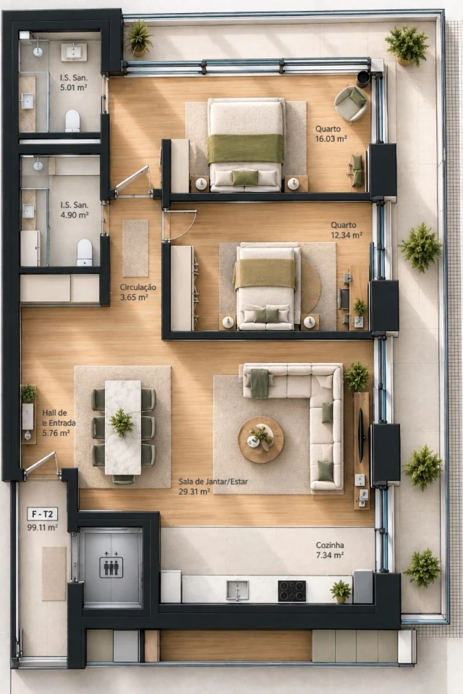 Apartamento T2 para Venda em Real, Ataíde e Oliveira Planta 1