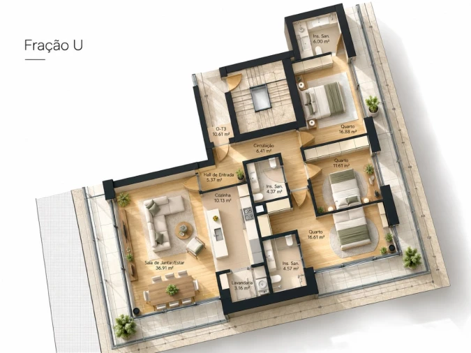Apartamento T3 para Venda em Real, Ataíde e Oliveira Planta 1