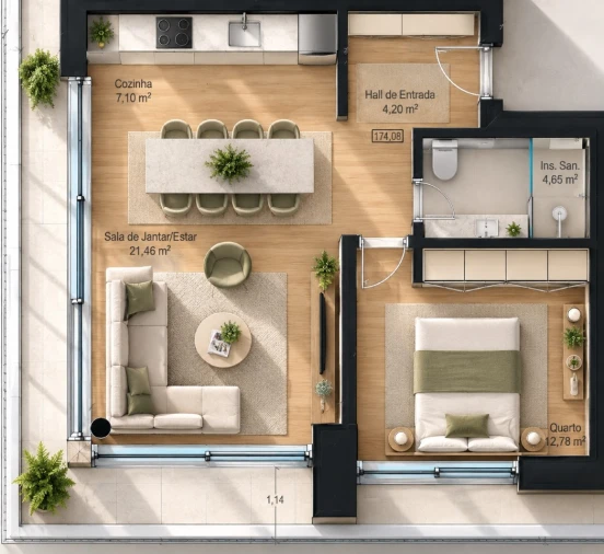 Apartamento T1 para Venda em Real, Ataíde e Oliveira Planta 1