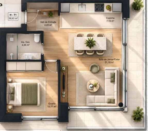 Apartamento T1 para Venda em Real, Ataíde e Oliveira Planta 1