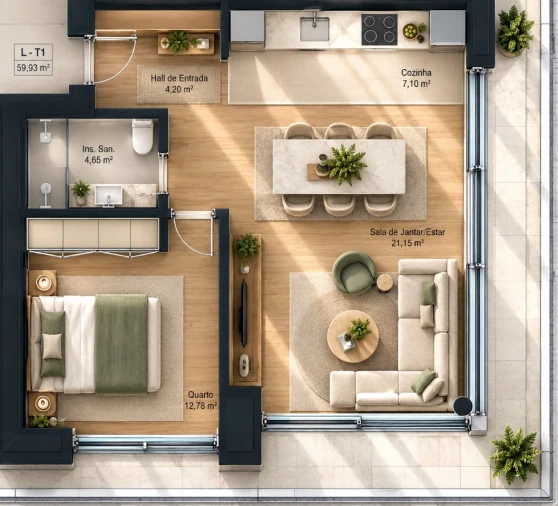 Apartamento T1 para Venda em Real, Ataíde e Oliveira Planta 1