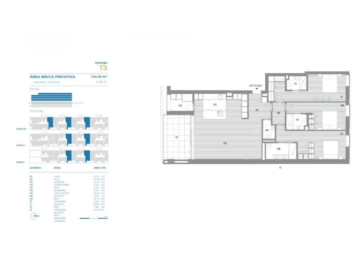 Apartamento T3 para Venda em Canidelo Planta 1