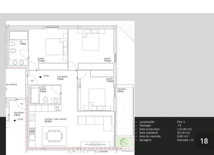 Apartamento T3 para Venda em Antas e Abade de Vermoim Planta 1
