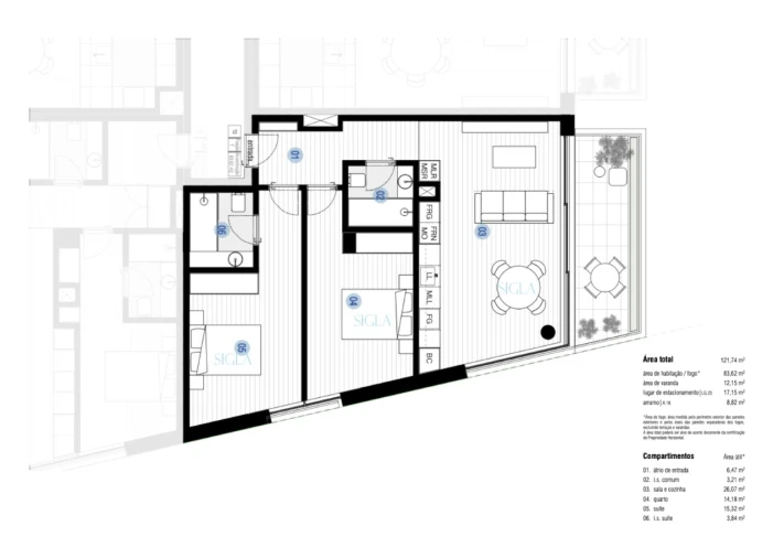 Apartamento T2 para Venda em Canidelo Planta 1