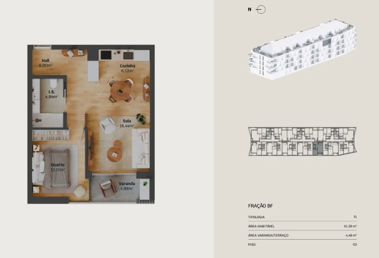 Apartamento T1 para Venda em Glória e Vera Cruz Planta 1