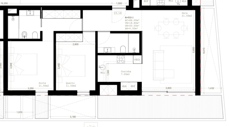 Apartamento T2 para Venda em Glória e Vera Cruz Planta 1