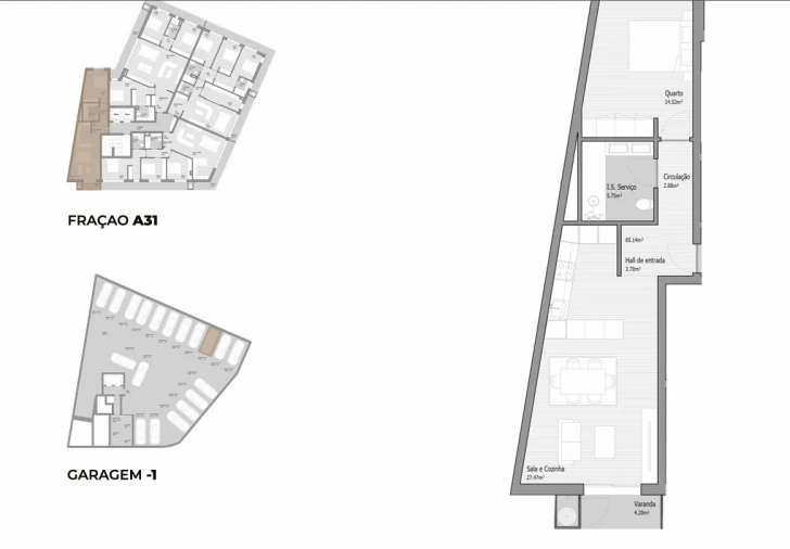 Apartamento T1 para Venda em Bougado (São Martinho e Santiago) Planta 1