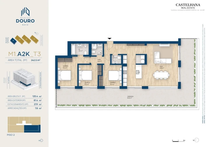 Apartamento T3 para Venda em Canidelo Planta 1