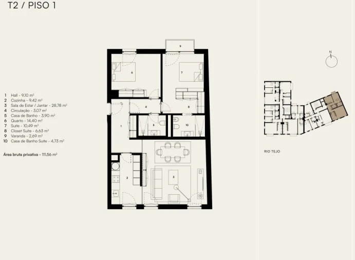 Apartamento T2 para Venda em Alcantara Planta 1