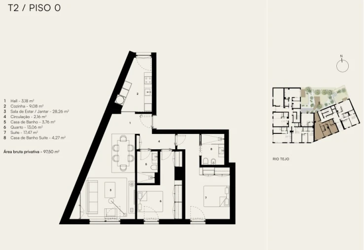 Apartamento T2 para Venda em Alcantara Planta 1