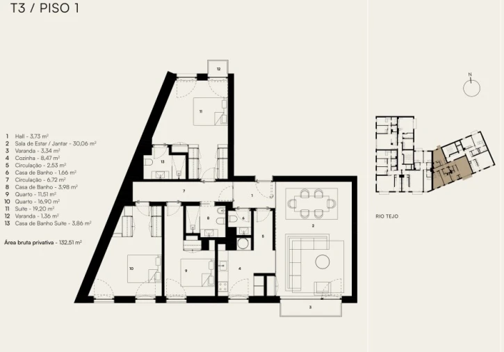Apartamento T3 para Venda em Alcantara Planta 1