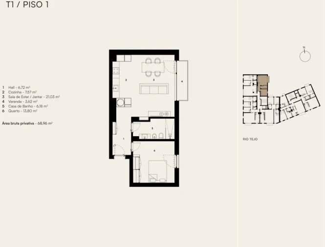 Apartamento T1 para Venda em Alcantara Planta 1