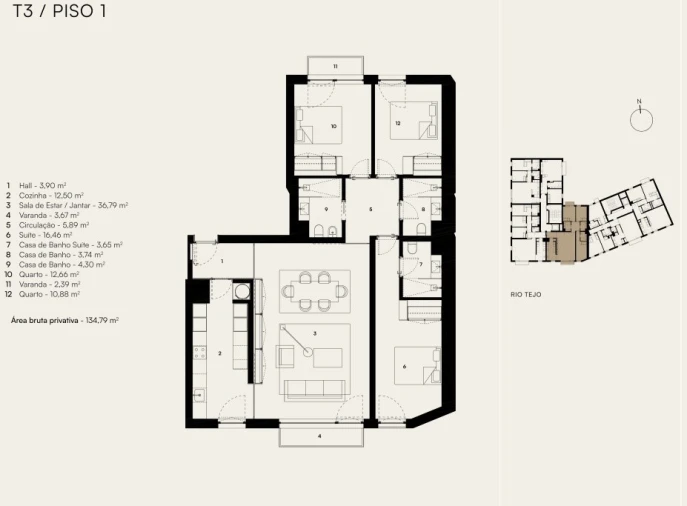 Apartamento T3 para Venda em Alcantara Planta 1