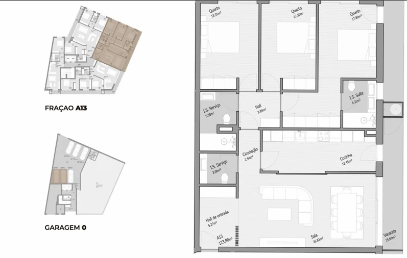 Apartamento T3 para Venda em Bougado (São Martinho e Santiago) Planta 1