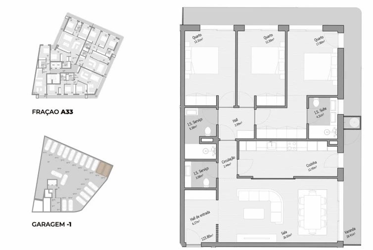 Apartamento T3 para Venda em Bougado (São Martinho e Santiago) Planta 1