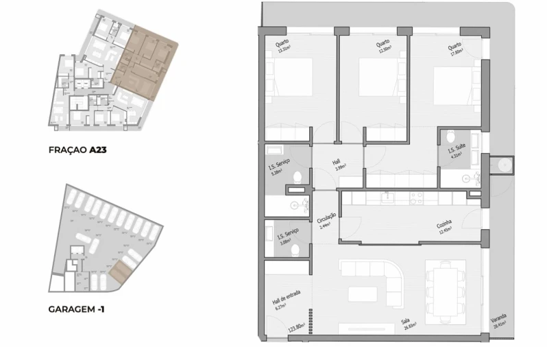 Apartamento T3 para Venda em Bougado (São Martinho e Santiago) Planta 1