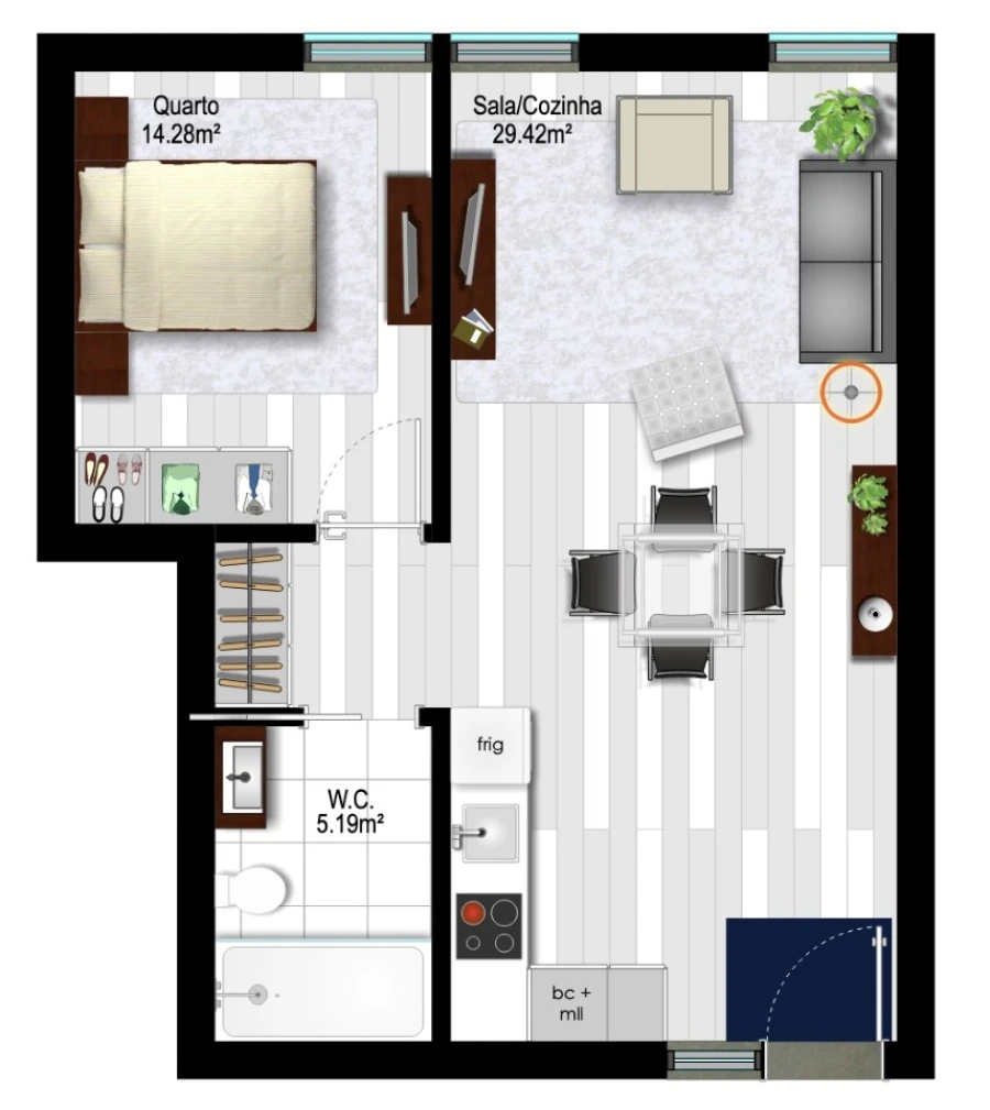 Apartamento T1 para Venda em Glória e Vera Cruz Planta 1