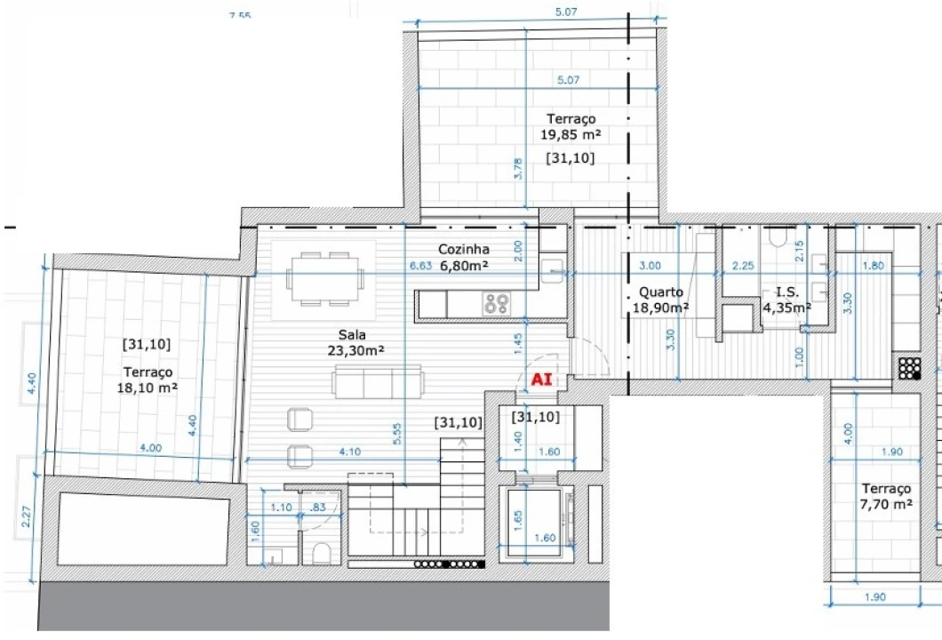 Apartamento T3 para Venda em Glória e Vera Cruz Planta 2