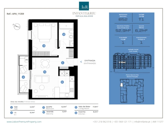 Apartamento T1 para Arrendamento em Avenidas Novas Planta 1