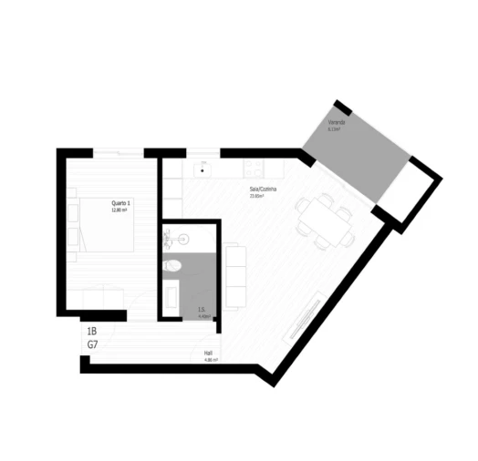 Apartamento T1 para Venda em Pedrouços Planta 1