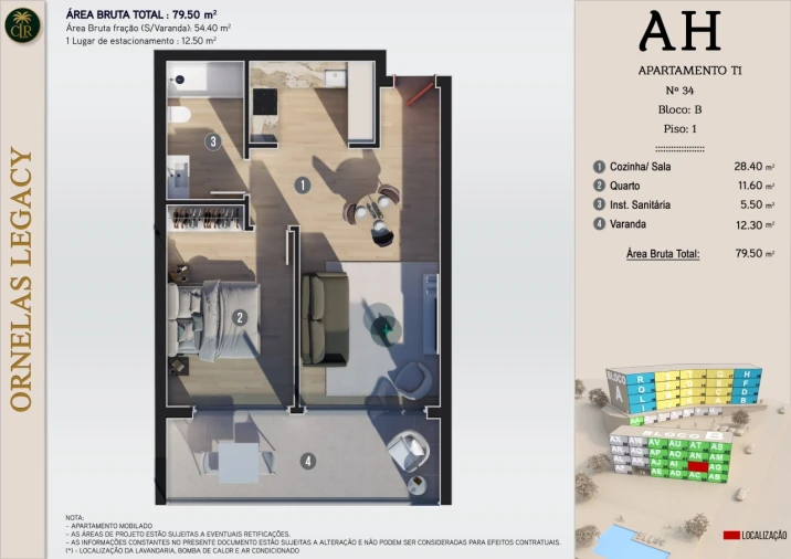 Apartamento T1 para Venda em Calheta Planta 1