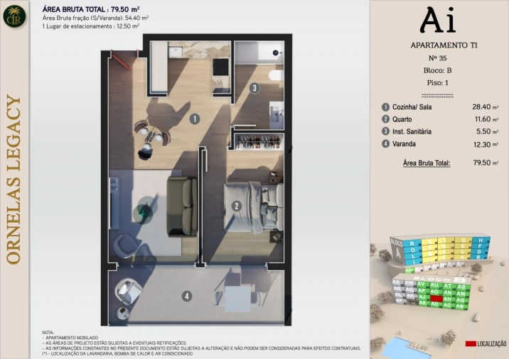 Apartamento T1 para Venda em Calheta Planta 1