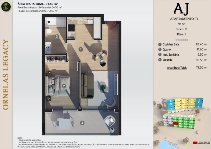 Apartamento T1 para Venda em Calheta Planta 1