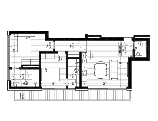 Apartamento T2 para Venda em Canidelo Planta 1