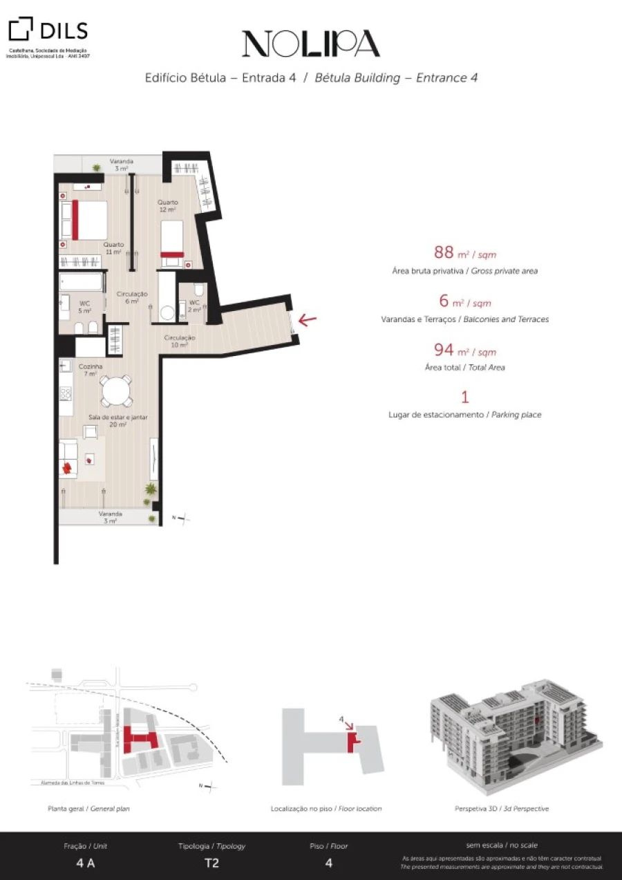 Apartamento T2 para Venda em Lumiar Planta 1