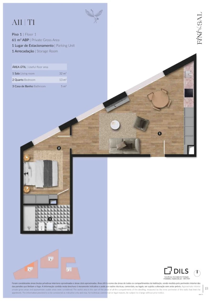 Apartamento T1 para Venda em Santa Maria do Castelo e Santiago e Santa Susana Planta 1