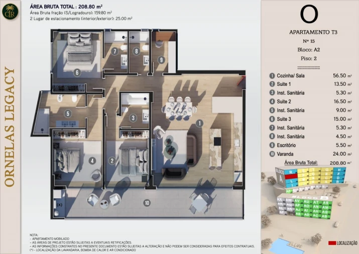 Apartamento T3 para Venda em Calheta Planta 1