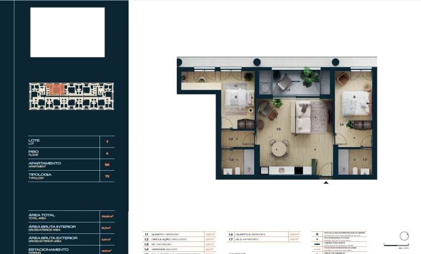 Apartamento T2 para Venda em Moreira Planta 1