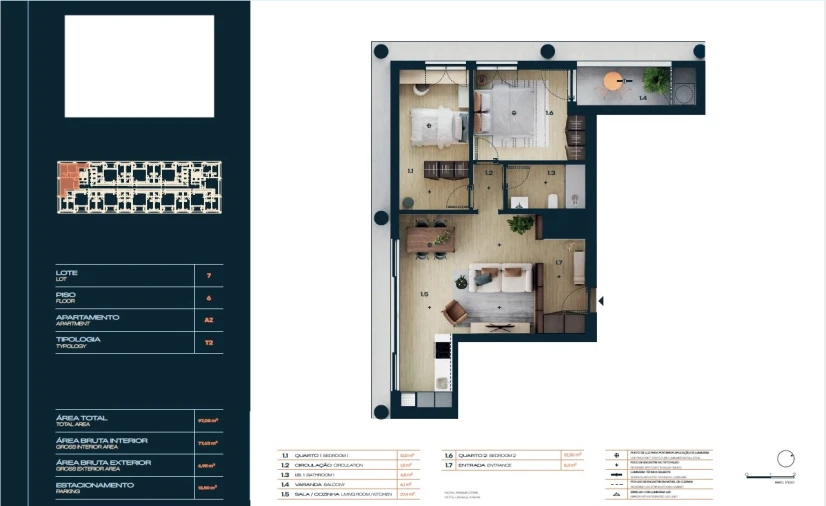 Apartamento T2 para Venda em Moreira Planta 1