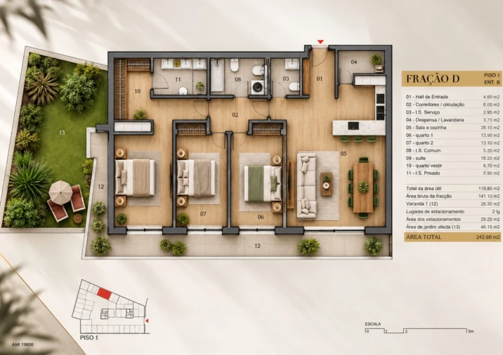 Apartamento T3 para Venda em Silvares, Pias, Nogueira e Alvarenga Planta 1