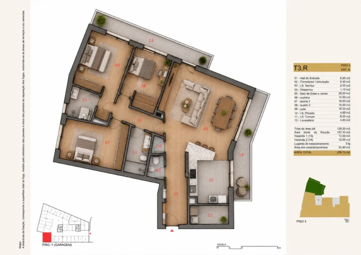 Apartamento T3 para Venda em Silvares, Pias, Nogueira e Alvarenga Planta 1