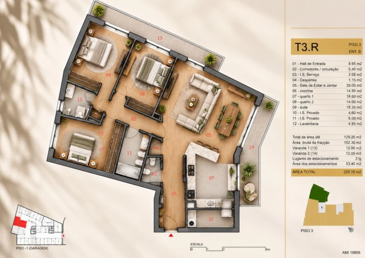 Apartamento T3 para Venda em Silvares, Pias, Nogueira e Alvarenga Planta 1
