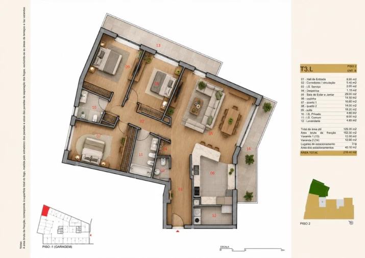 Apartamento T3 para Venda em Silvares, Pias, Nogueira e Alvarenga Planta 1