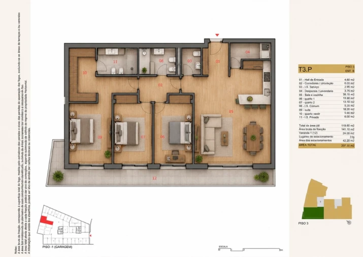 Apartamento T3 para Venda em Silvares, Pias, Nogueira e Alvarenga Planta 1