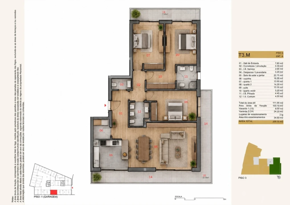Apartamento T3 para Venda em Silvares, Pias, Nogueira e Alvarenga Planta 2
