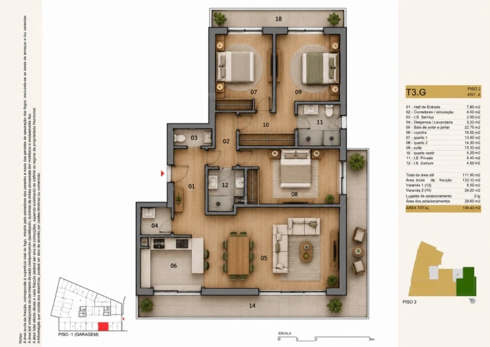 Apartamento T3 para Venda em Silvares, Pias, Nogueira e Alvarenga Planta 2