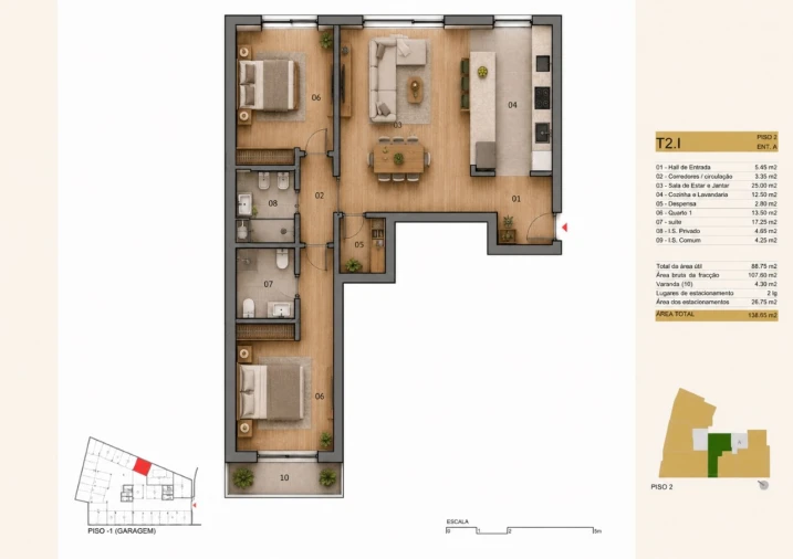Apartamento T2 para Venda em Silvares, Pias, Nogueira e Alvarenga Planta 1