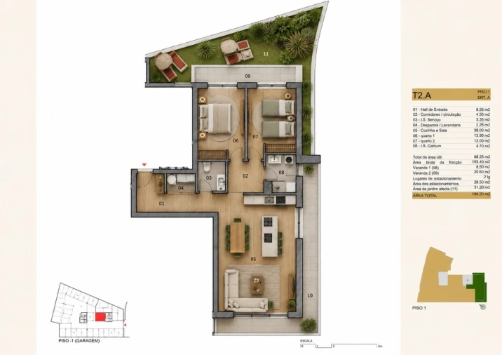 Apartamento T2 para Venda em Silvares, Pias, Nogueira e Alvarenga Planta 1