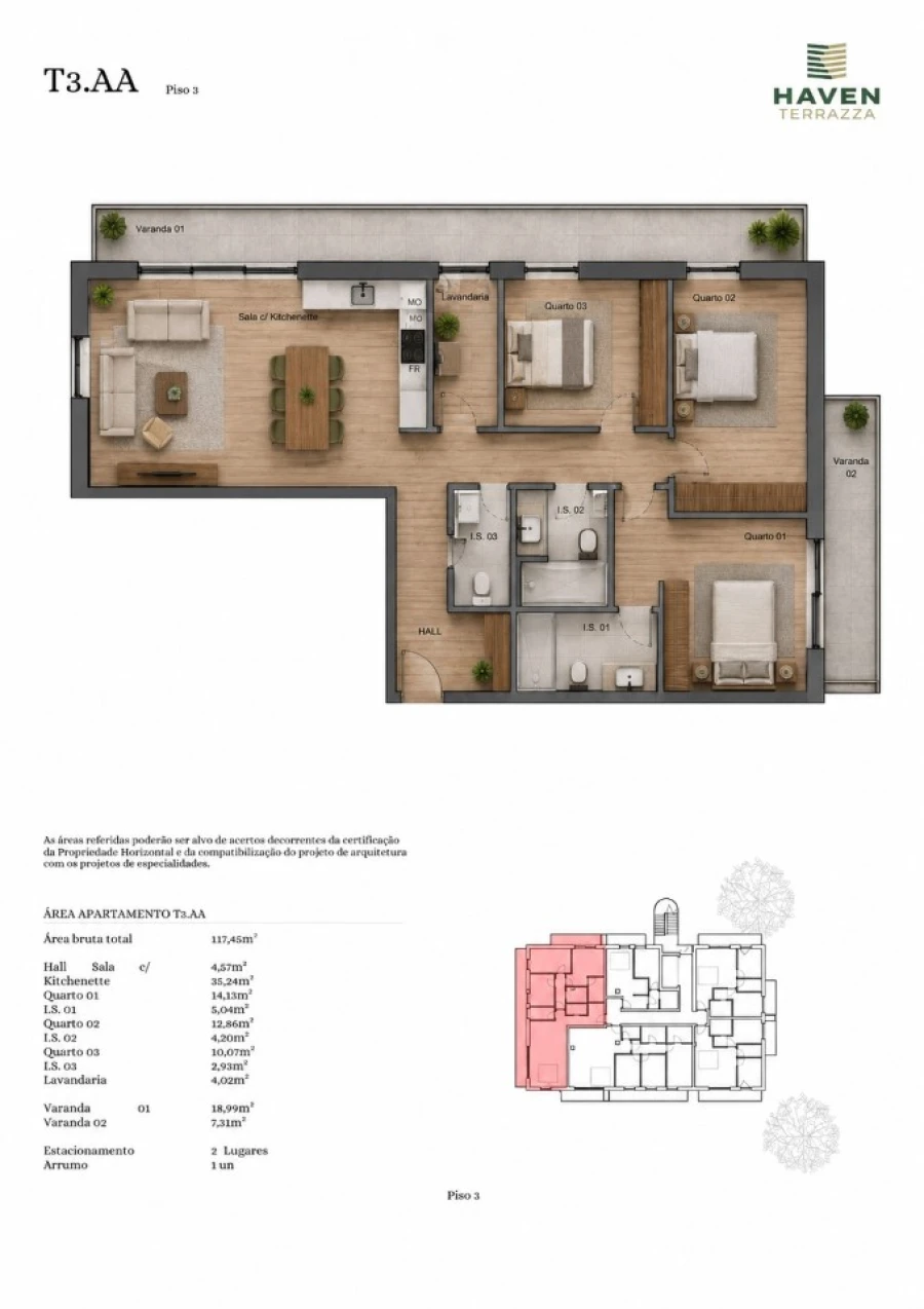 Apartamento T3 para Venda em Gondomar (São Cosme), Valbom e Jovim Planta 1