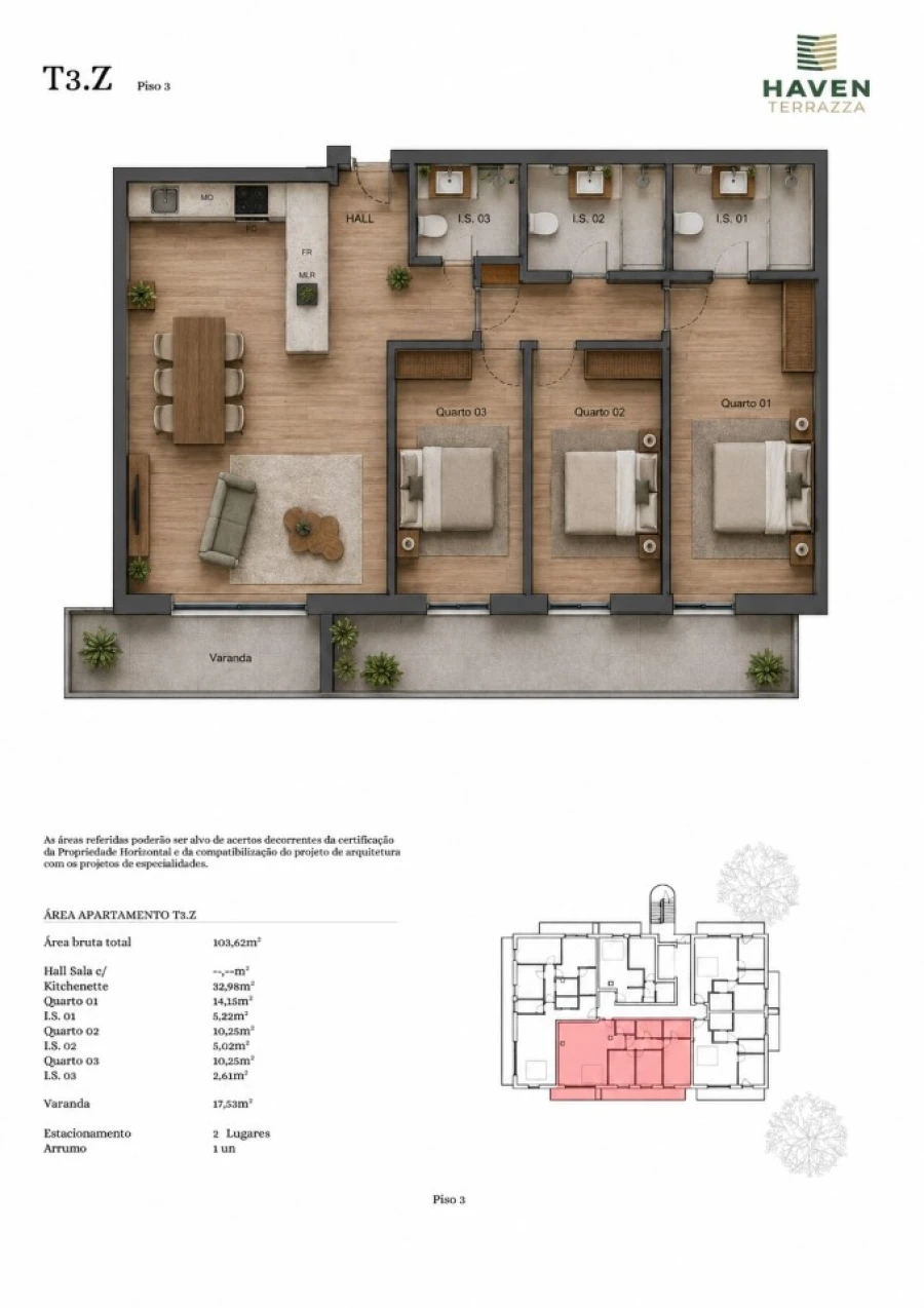 Apartamento T3 para Venda em Gondomar (São Cosme), Valbom e Jovim Planta 1