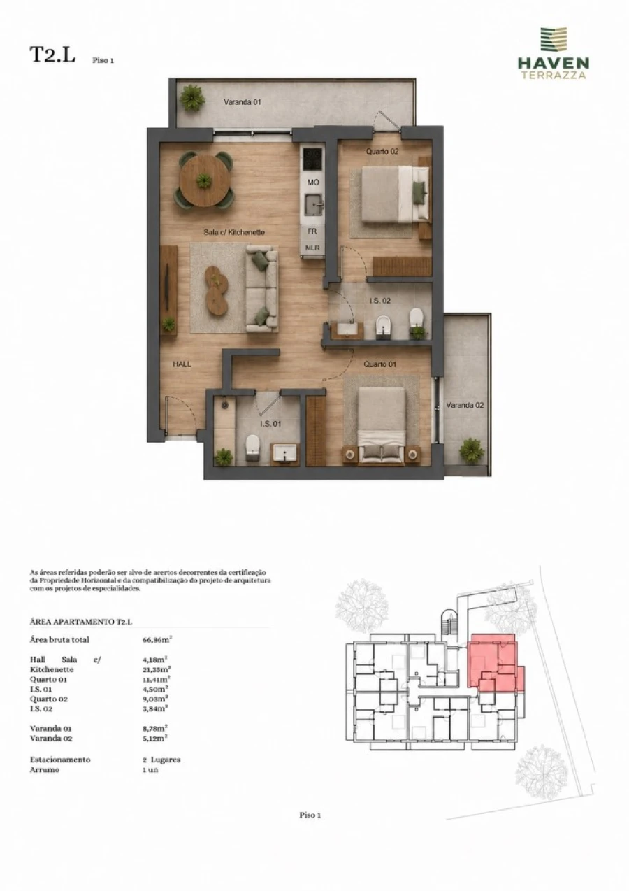 Apartamento T2 para Venda em Gondomar (São Cosme), Valbom e Jovim Planta 1
