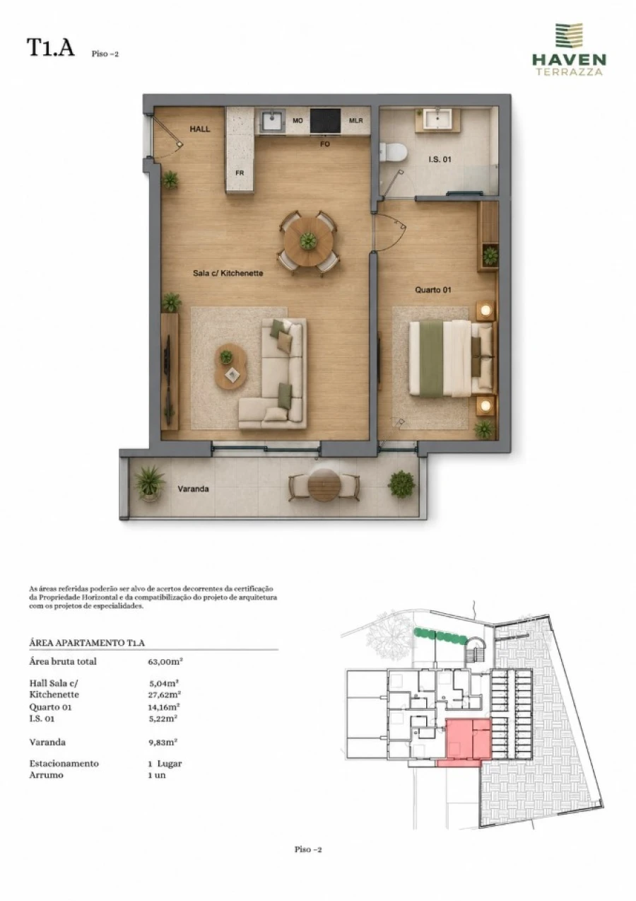 Apartamento T1 para Venda em Gondomar (São Cosme), Valbom e Jovim Planta 1