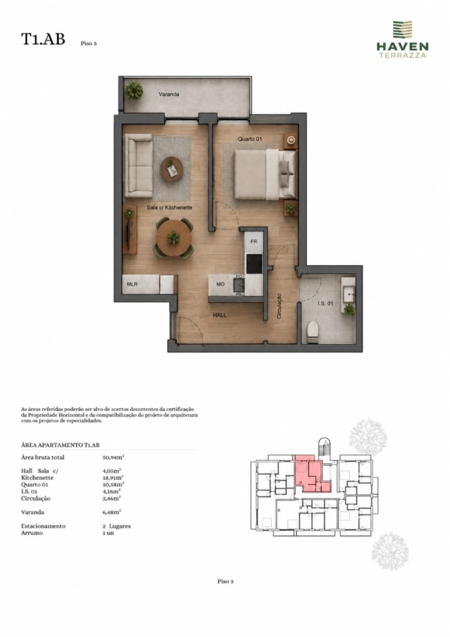 Apartamento T1 para Venda em Gondomar (São Cosme), Valbom e Jovim Planta 1